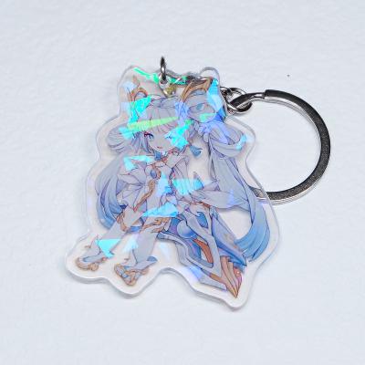 China Promotion Gift Custom Double Sided Laser Cut Anime Key Holder Keychain Llaveros Key Chain Charm Printed Holographic Acrylic Plastic for sale