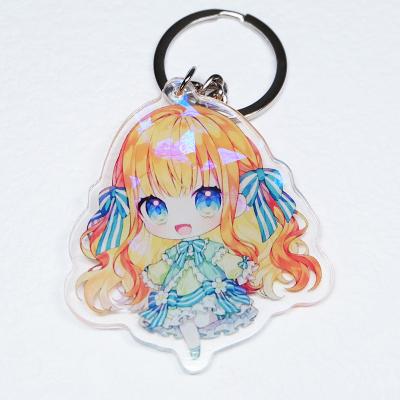 China Promotion Gift Glitter Charms Epoxy Colorful Clear Double Sided Print Key Chain Holographic Holo Rainbow Acrylic Charm for sale