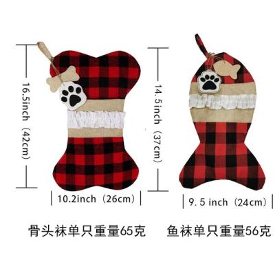 China Chirstmas Decor Buffalo Plaid Bone Shape The Great Petty Stockings For Dogs Christmas Decorations for sale