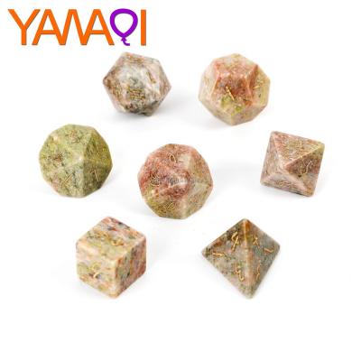 China Stone factory selling natural adult set 7 set polyhedral unakite dice bag dice z03 for sale