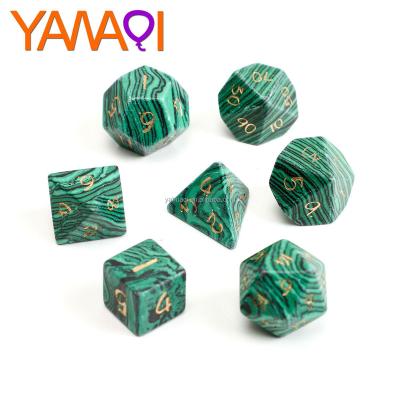 China Stone RPG DND Dice Malachite Custom Cut Crafts D4 D6 D8 D10 D00 D12 D20 Z04 Originality Mark Pen Font for sale