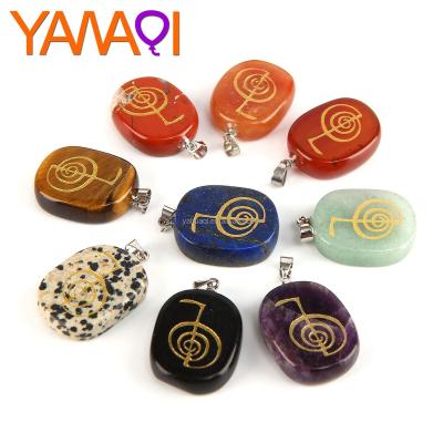 China TRENDY Customization Featured Yu Symbol Pattern Carved Four-Element Chakra Pendant Case Backs Necklace for sale