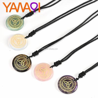 China Foreign Trade TRENDY Natural Stone Carved Triqueta Necklace 30mm Disc Rune Runes Lettering Pendant for sale