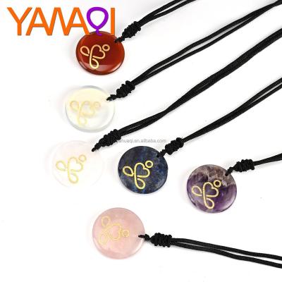 China Religion Factory Direct Creative Natural Crystal Pendant Yoga Chakra Meditation Pattern Jewelry Necklace Gift for sale