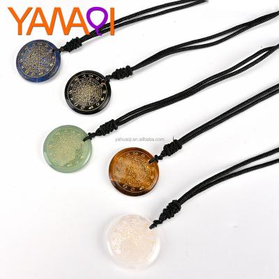 China Religion foreign trade source natural crystal necklace, creative lettering 12 pattern disc rough stone pendant for gift for sale