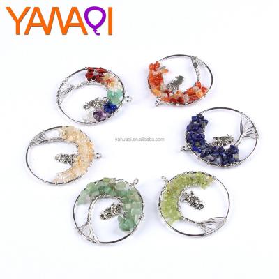 China TRENDY Unique Fashion Gravel Crystal Tree Of Life K Color White Owl Curved Tree Pendant DIY Handmade Jewelry for sale