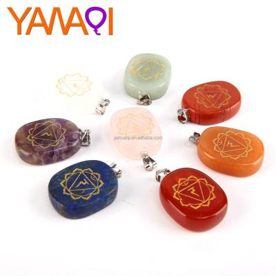 China Wholesale Natural Crystal Oval Colorful Chakra Necklace Jewelry Pendant Creative Crystal Accessory Of Religion for sale