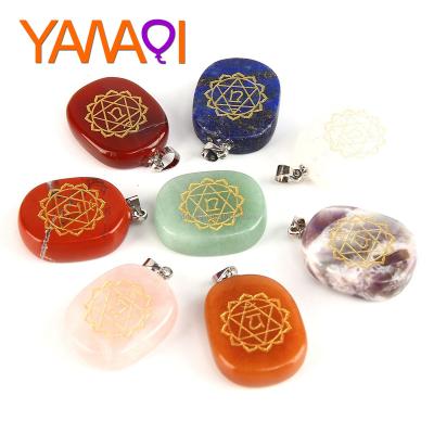 China Hot Sale Design Natural Crystal Oval Colorful Chakra Religion Pendant Creative Crystal Necklace for sale