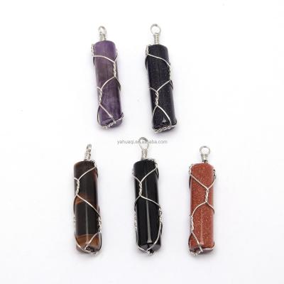 China The Other HOT Natural Crystal Cylindrical Handmade Line Bag Jewelry Creative Pendant Necklace for sale