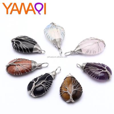 China High Quality Natural Crystal Gemstone Creative Handmade Drop Line Western Style Tree Of Life Pendant for sale