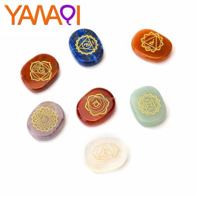 China India Factory Selling Wholesale Crystal Seven Colorful Chakras Natural Stone Fashion Oval Jewelry Set For Healing Stone for sale