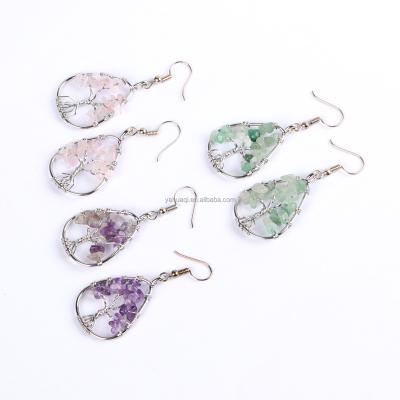 China Other Variety of Crystal Water Drop Tree of Life Earrings Gravel Handmade Tree of Life Colorful Chakra Earrings for sale