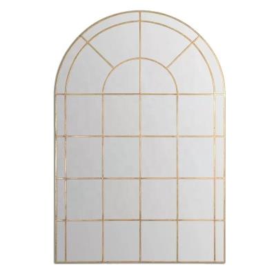 China Modern Standing High Arch Luxury Floor Rectangle Arched Retro Gold Framed Full Body Mirror for sale