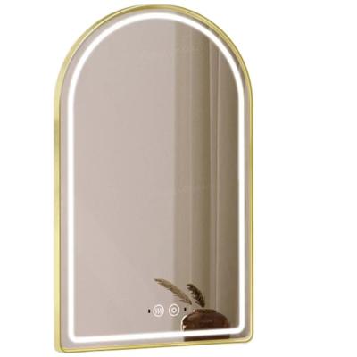 China Contemporary Smart Touch Control LED Light Aluminum Framed Silver Black Gold Arch Wall Mirrors for sale