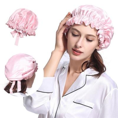 China Comfortable Luxury Customized Silk Double Layer Sleeping Hair Hood With Bondage for sale