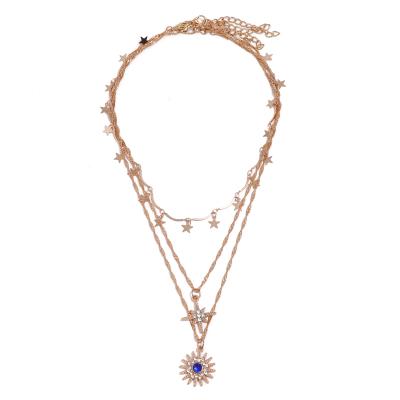 China Jewelry Multilayer Star Neck Charm SinDlan Charm Rhinestone Pendant Necklace For Girls for sale