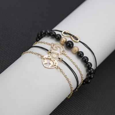 China European and American style CLASSIC simple symbol infinity 8 cavity love black beads string love heart bracelet for female for sale