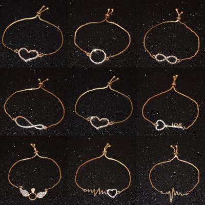 China Cute Rhinestone Girl Crystal Metal Alloy Gold Plated Charm Chain and Link Fashion Jewelry Multi Style Cute Adjustable Bracelets for sale