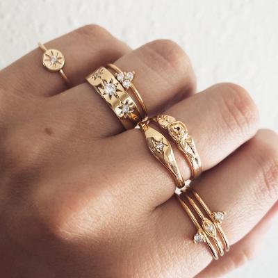 China European BOHEMIA and American retro personality totem point diamond stack ring rose joint ring 8Pcs for sale