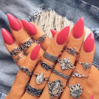 China SinDlan 16Pcs/set European&American ALLOY Cavity Lotus Women Finger Rings Gemstone National Rings for sale