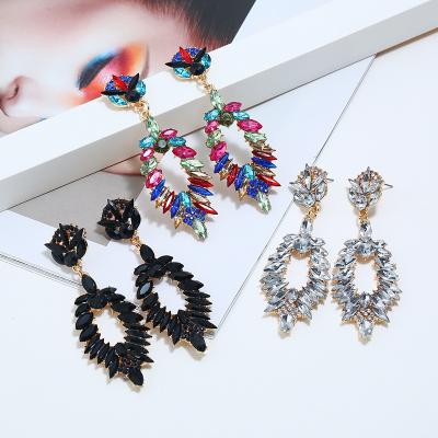 China ALLOY Fashion Style Charm Rhinestone Crystal Ear Jewelry Women Personality Long Dangling Earrings Accessory for sale