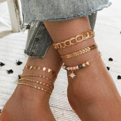 China Sindlan BOHEMIA New Arrival Fashion Summer Anklet Chain Gold Plated Anklets Boho Pearl Anklet Foot Jewelry 5pcs/set For Women for sale