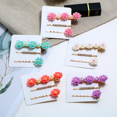 China Fashion Soft Alloy Colorful Sindlan 3Pcs/set Resin Flower Hairpin Hair Clip Hair Accessories For Sweet Girl Female for sale