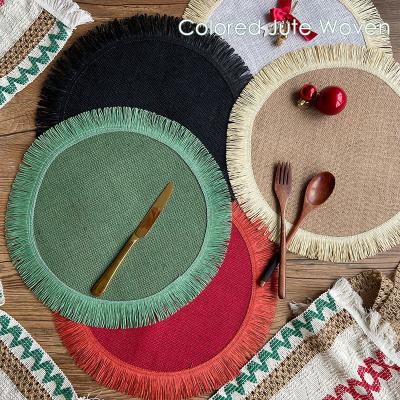 China Christmas Round Tea Mat Jute Bohemian Woven Luxury Bohemian Woven Hotel Table Placement Mat Set Nordic Kitchen For Wedding for sale