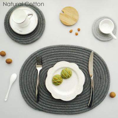 China Sustainable Decor Round Cotton Woven Dining Heat Resistant Nordic Table Mats And Coasters For Hotel Party Home Kitchen for sale