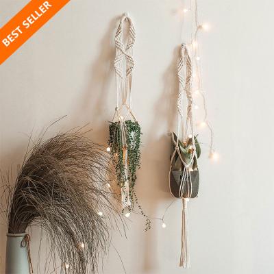 China Boho Home Minimalist Cotton Rope Indoor Outdoor Handmade Decor Wall Hanging Macrame Plant Hanger for sale