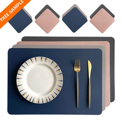 China Sustainable Hot Selling Luxury PU Leather Two Tone Rectangle Dining Place Mat Table Mat for sale