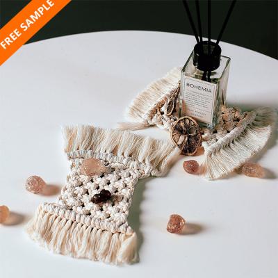 China Boho Sustainable Nordic Indian Christmas Table Decor Luxury Wedding Handmade Cotton Knit Coffee Beverage Candle Tassels Mug Mat Macrame Coaster for sale