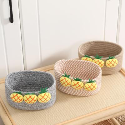 China Handmade Woven Baby Kids Snack Fruit Kitchen Desktop Cotton Rope Storage Basket Viable Home Decorative Sundries Toy for sale