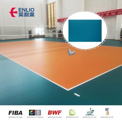 China Traditional Glue Installation Professional Volleyball PVC Flooring Rolls Sea Blue Plus Orange Color for sale