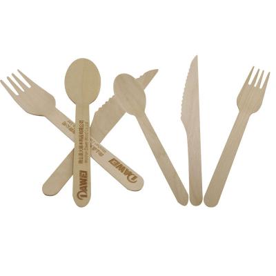 China Disposable Restaurant Cutlery 160mm Knife Spoon Takeaway Wooden Fork Set Cheap Price Biodegradable Dinnerware Set for sale