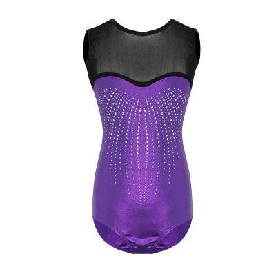 China Dancer Tights Wholesale Sexy Mesh Sleeveless Contrast Color Girls Gymnastics Dancer Tights Low Price High Quality With Diamonds for sale