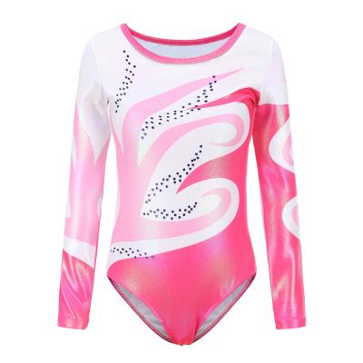 China Dancer Tights New Coming Wholesale High Quality Kids Girls Girls Rhinestones Lace Long Sleeve Dancer Tights Blue Purple Gymnastics for sale