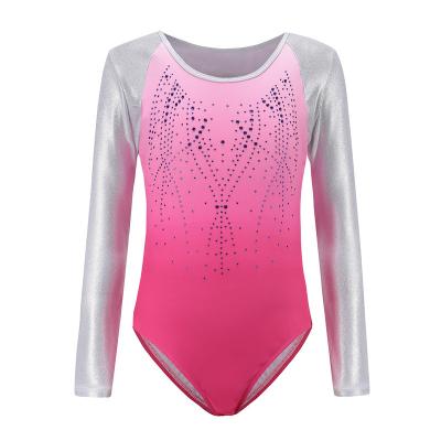 China Hot Selling High Quality Dancer Tights In Stock Cheap Shiny Dancer Tights Girls Kids Spandex Rhinestones Long Sleeve For Gymnastics for sale