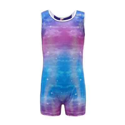 China Wholesale Cheap High Quality Shiny Unitards Spandex Sublimated Printing Kids Children Boys Gymnastics Unitard for sale