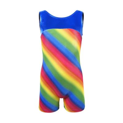 China Factory Wholesale High Quality Cheap Shiny Unitards Rainbow Gymnastics Dancer Tights Boys Gymnastics Wear Unitards for sale