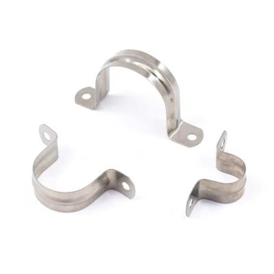 China Industry General Rigid Stainless Steel Tube Hole Band U Band Tape Tube Clamp Rigid Hook With 2 Holes for sale