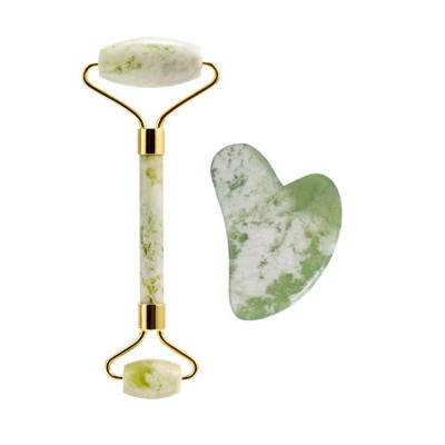 China Face Wholesale Xiuyan Green Dark Green Jade Roller set genuine Jade Roller Gua sha set Crystal Stick Jade Roller for sale