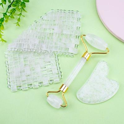 China Face 100% Natural Rose Quartz green Jade Facial Stone Eye Mask Rose Quartz Eye Mask Set With Custom Box Reduce Eye Dark Circles for sale