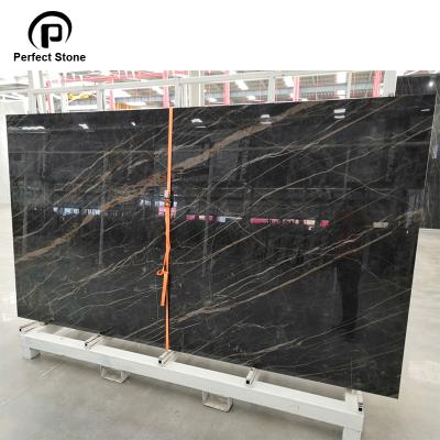 China Large modern porcelain tile slab1600 X 3200 with black agglomerated stone slab for sale