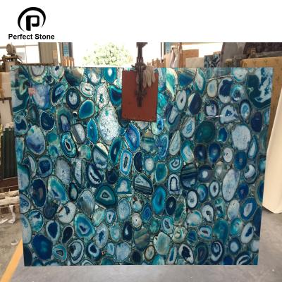 China Manufacture / Exporter Blue Agate Translucency Semi Precious Stone Slabs For Interior Decoration for sale