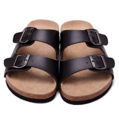 China Indoor Mens Leather Adjustable Buckle Arch Support Sandals 2-Straps Casual Slippers Slippers Cork Shoes for sale