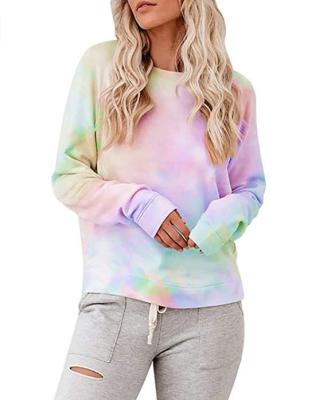 China Anti-wrinkle Fashionable Women's Gradient Color Tie Dye Loose Long Sleeve Sweatshirt Hoodies for sale