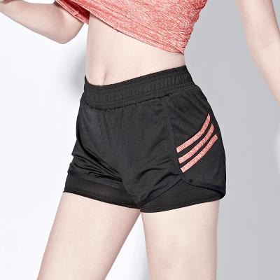 China Custom Anti-UV Design Side Stripe Classic Wear Yoga Fitness Elastic Waist With Striping Women Sport Gym Shorts for sale