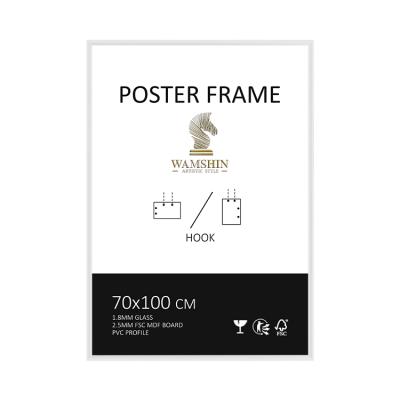 China Wamshin 70*100cm 62*93cm White Plastic Frame 0.75mm/1.0mm PS Panel 2.5mm MDF Board Picture Poster Frame for sale