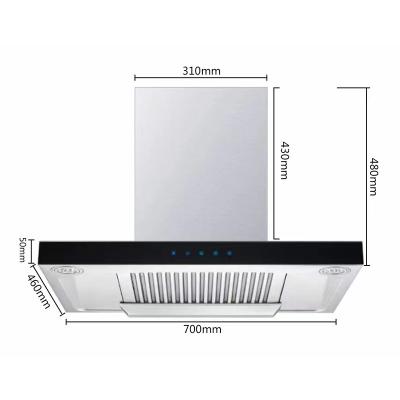 Cina Low Noise Electric T Shape Wall Mounted Chimney Hood Filtro in acciaio inossidabile Motore in alluminio in vendita